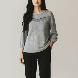 Adrienne Vittadini Gray Beaded Fringe Knit Top Small